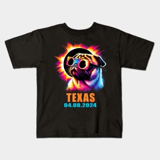 Texas Total Solar Eclipse 2024 Pug Dog With Kids T-Shirt